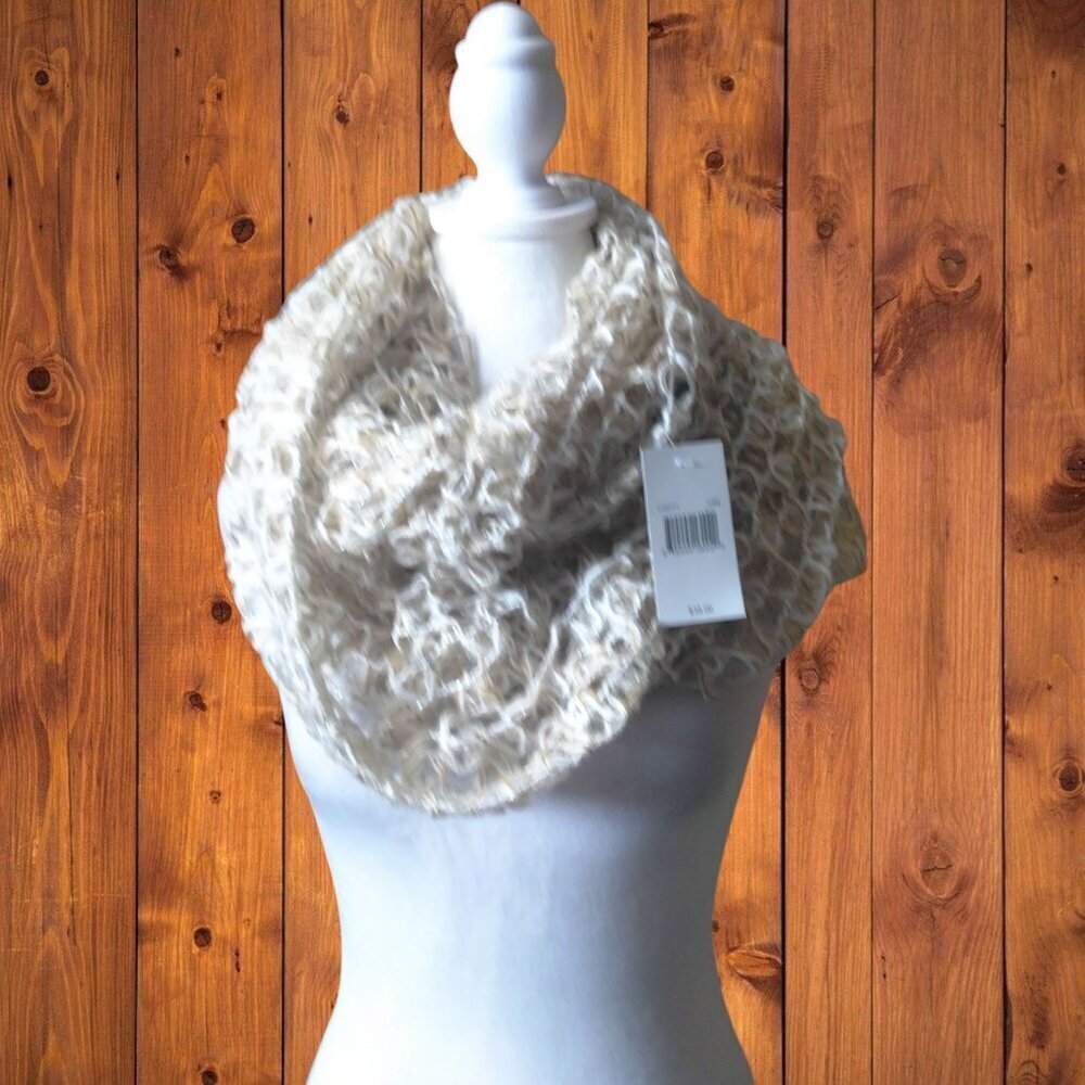 Cejon Beige Sparkle Open Knit Infinity Loop Scarf One Size New With Tags